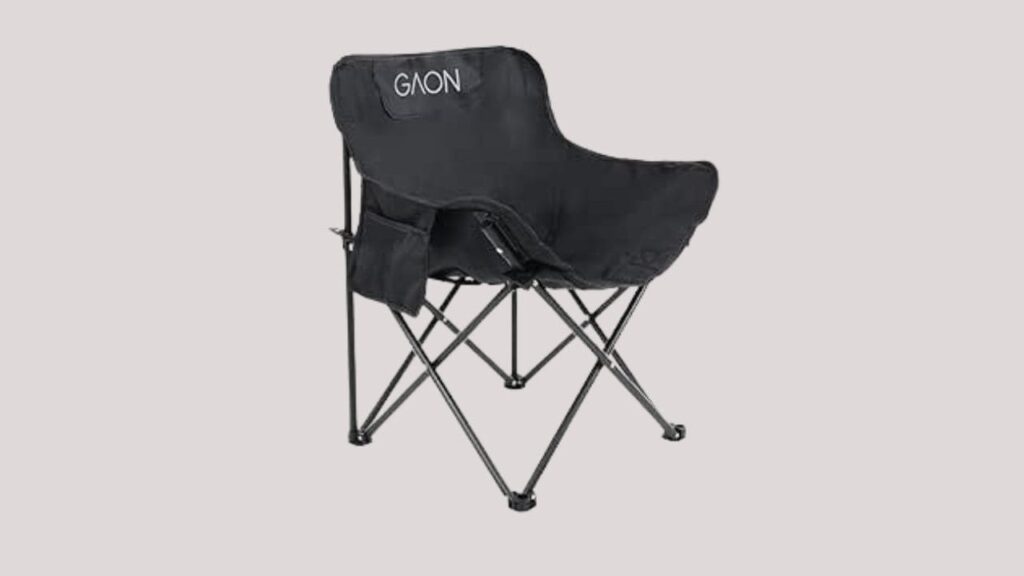 Silla plegable GAON para camping, pesca y playa de lona impermeable con estructura de acero y funda transportadora en color negro, ideal como regalo para papá en el Día del Padre